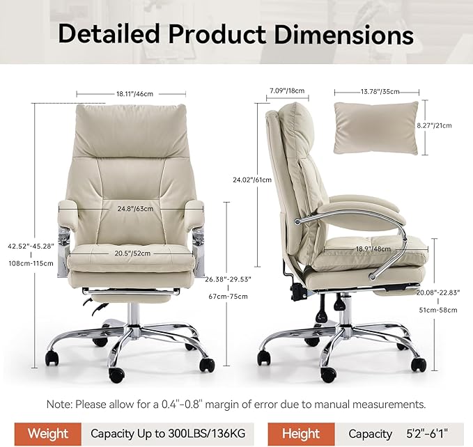 LEAGOO Office Chair with Foot Rest, Ergonomic Executive Office Chair with Arms - Image 3