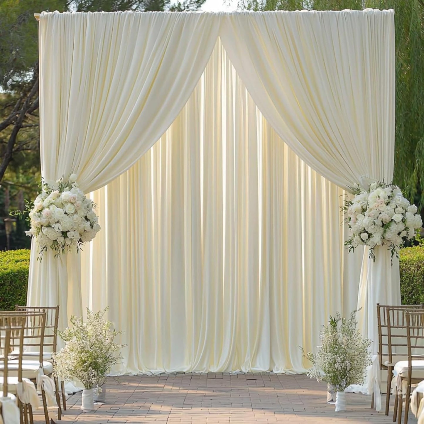 20 ft x 10 ft Wrinkle Free Ivory Backdrop Curtain for Wedding Parties, Polyester Ivory Photo Backdrop Drapes 4 Panels 5x10ft for Baby Shower Photoshoot Engagement Birthday Party Photography Background