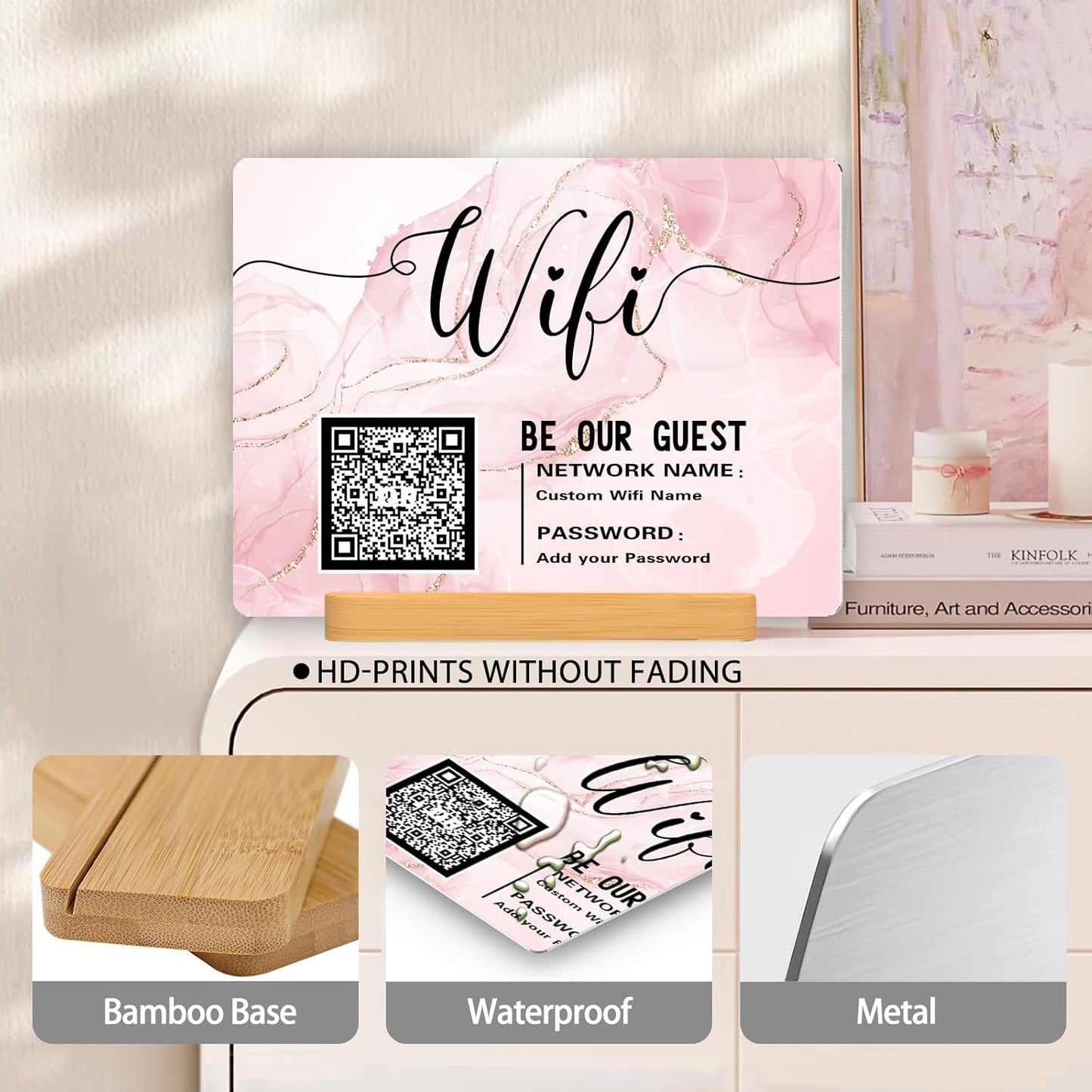 Personalized Custom Metal QR Code Sign Venmo Cashapp Scan to Pay with Stand Instagram Facebook Social Media QR Signs Bar Code QR Plaque Print for Business Salon Beauty Store Restaurant Wifi Sign (W2)