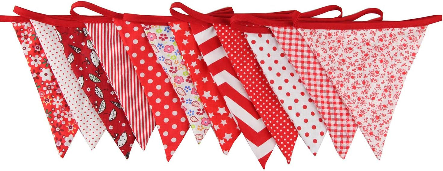 10M/32Ft Triangle Bunting Banner, 36 Pcs Cotton Fabric Flags Pennant Garlands for Birthday Party, Wedding, Baby Shower, Outdoor and Home Decorations (Red)