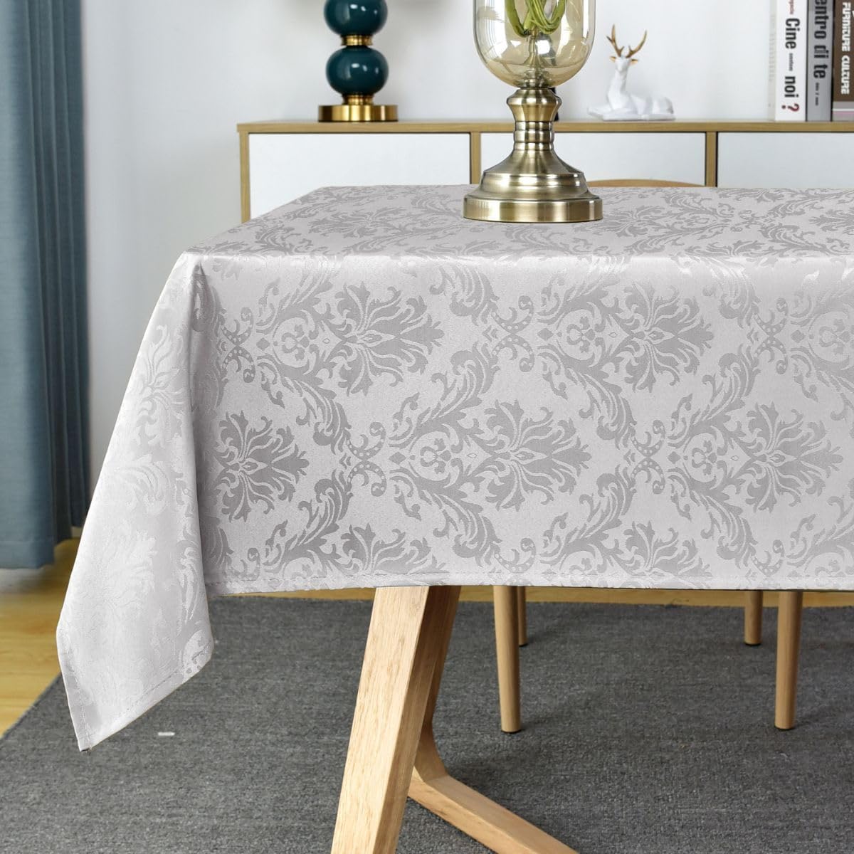 SASTYBALE Damask Tablecloth Rectangle Tablecloth, Waterproof & Wrinkle Free Fabric Jacquard Table Cloth for Dinner, Party, Indoor & Outdoor, 60 x 120 Inch Grey