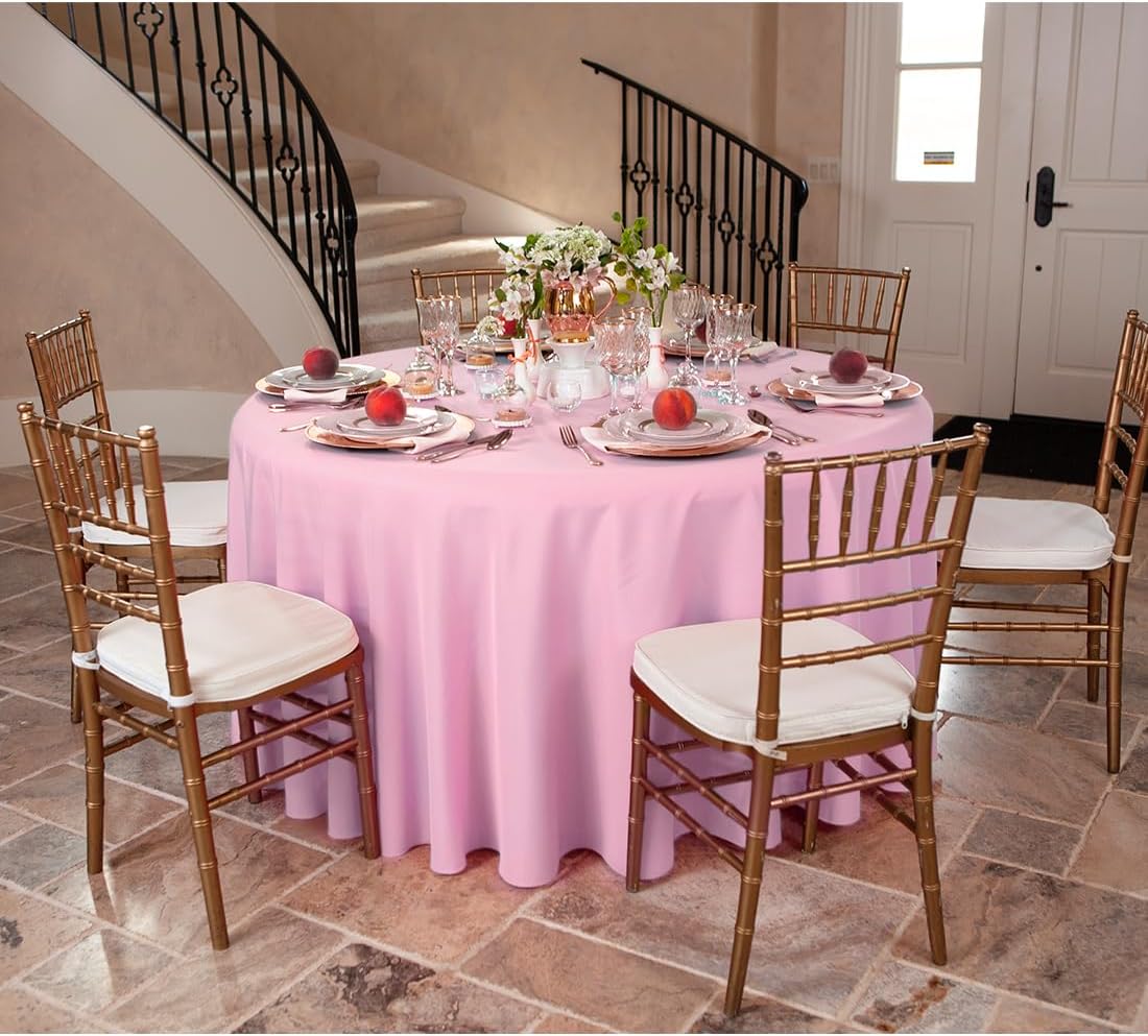 LTC LINENS 2 Pack 120 Inch Round Tablecloths Pink - Great for 60 Inch Round Table Floor Length - Wrinkle Resistant Polyester Fabric Cloth for Party, Baby Shower