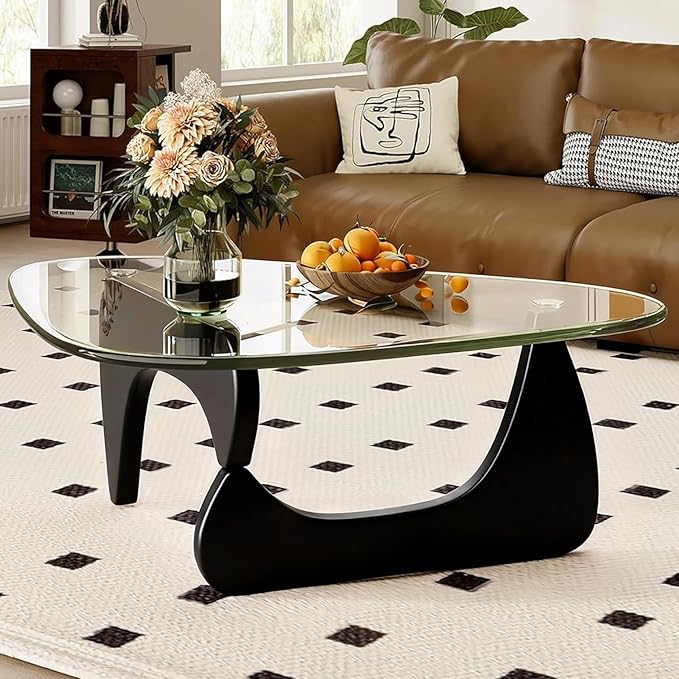 Modern Glass Coffee Table, 44.9"×32.3"×15.8" Triangle Center Table by PRITIY