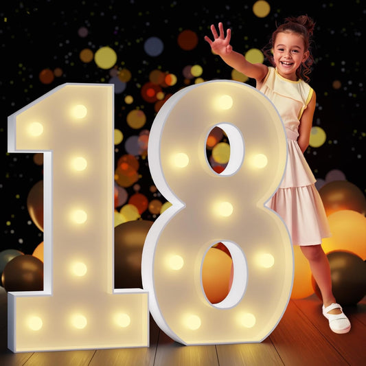 Marquee Numbers 3 Feet Tall Large Light Up Numbers 18th Birthday Decorations Girl Boy Big Yellow Light Outdoor Anniversary Decorations Balloon Arch Kit Party Backdrop 18