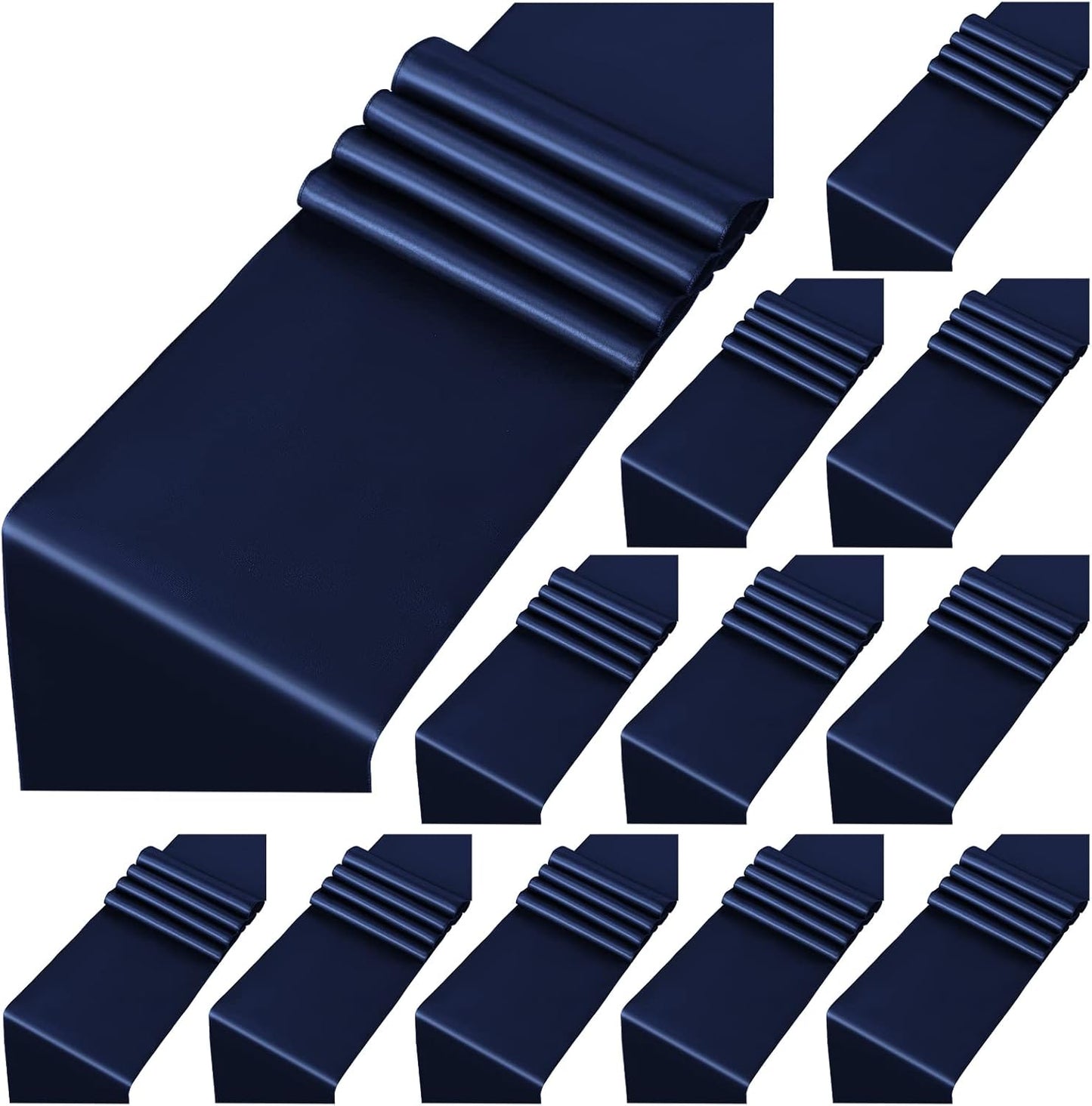 12 Pack Navy Blue Satin Table Runner,12 x 108 inch Long Premium Smooth Table Runner for Wedding, Banquets, Birthday, Party, Graduation, Engagements, Table Runners fit Rectangle and Round Table