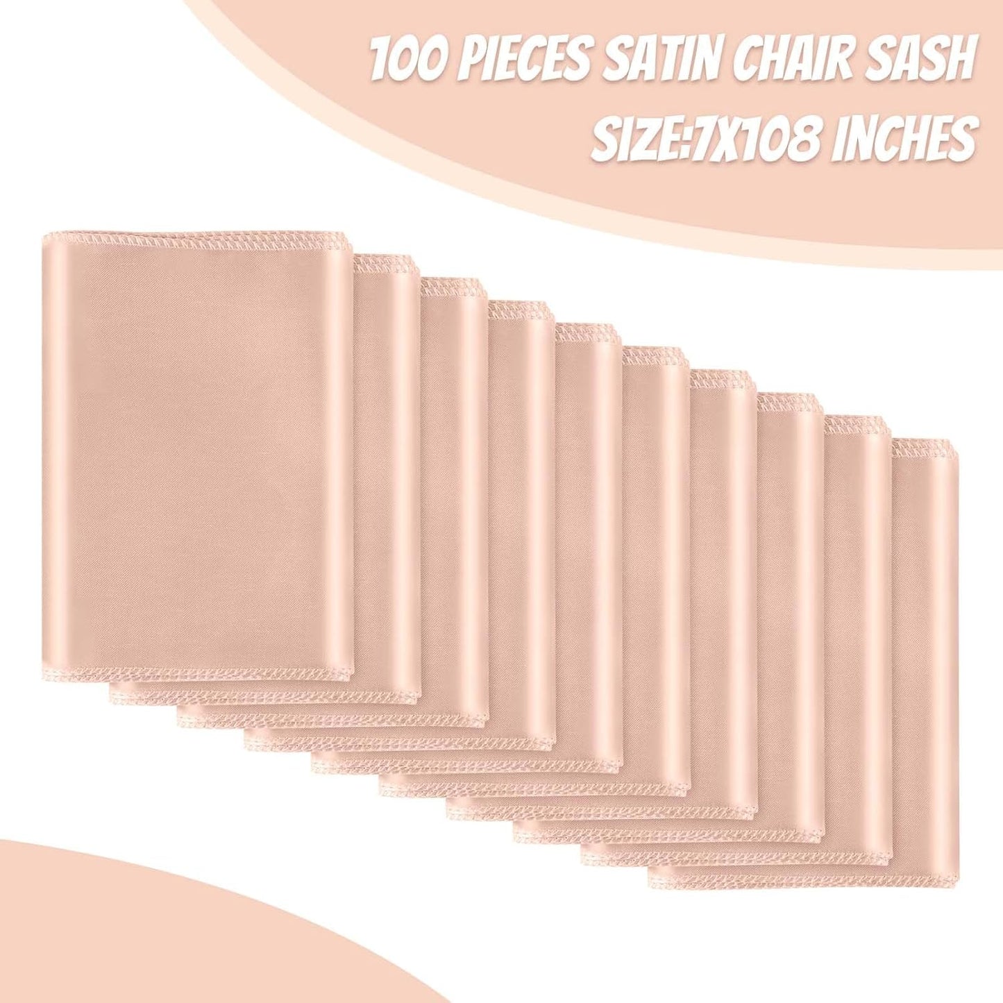 Satin Chair Sashes Bows Universal Chair Ribbon Ties Back Sash for Wedding Party Reception Events Banquets Hotel Event Chair Cover Decoration (7x108 inch) (100, Blush Pink)