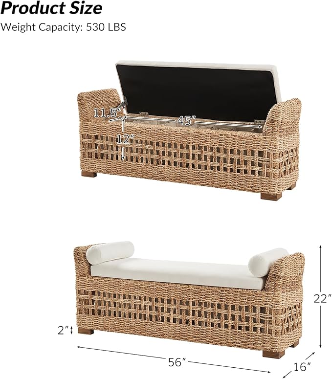 HULALA 56" Rattan Storage Bench - Image 2