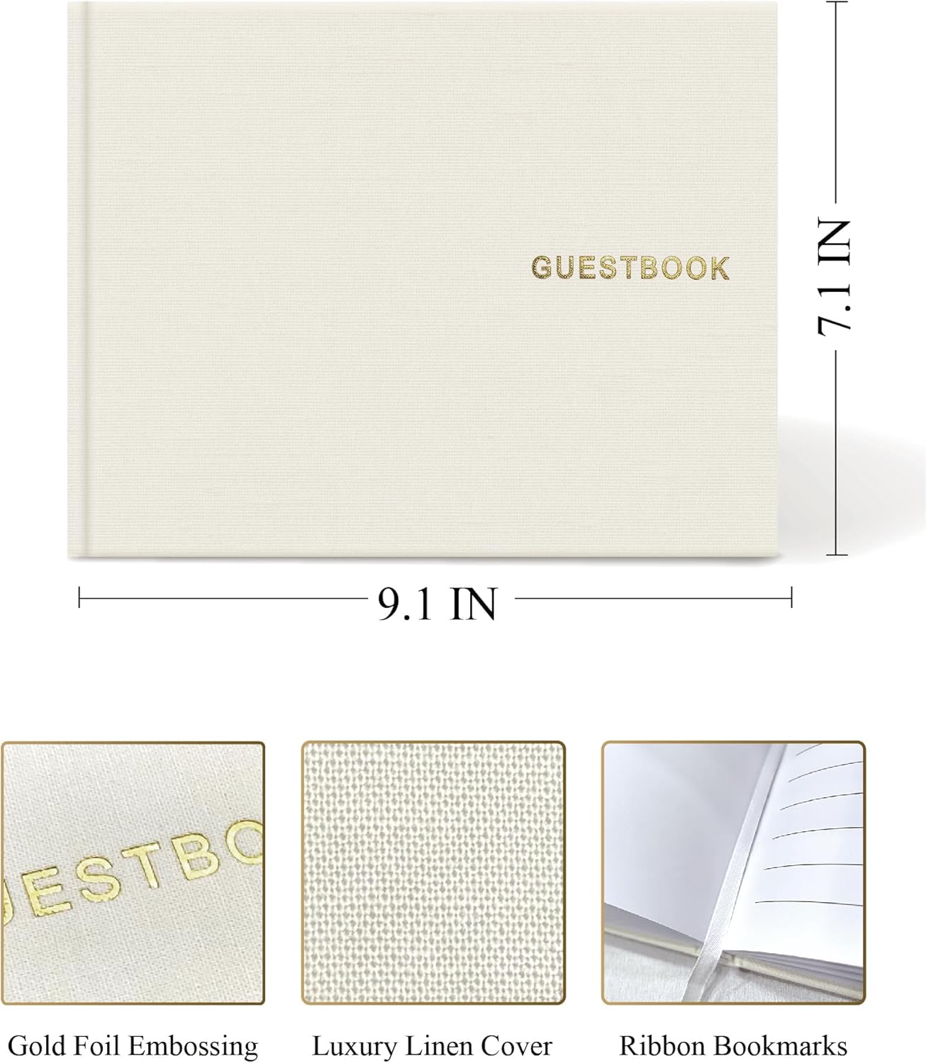 Elegant Linen Wedding Guset Book - Polaroid Guest Book for Wedding Reception,Baby Shower,Bridal Shower and Special Events - 100 Blank Pages for Sign in and Photos (A-Cream)