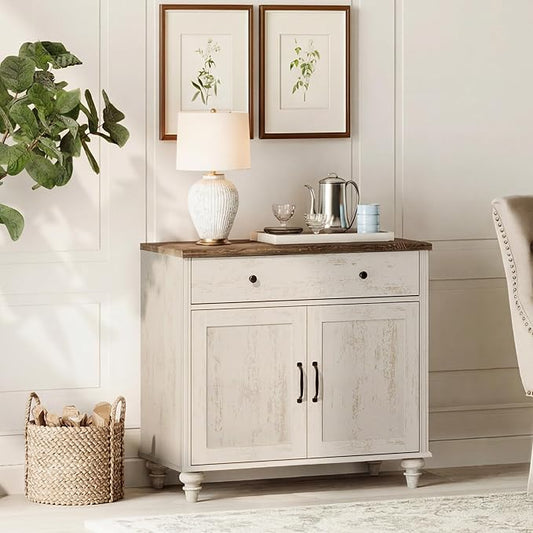 WAMPAT Buffet Cabinet with Doors & Drawer, Large Coffee Bar Table Wood Kitchen by WAMPAT