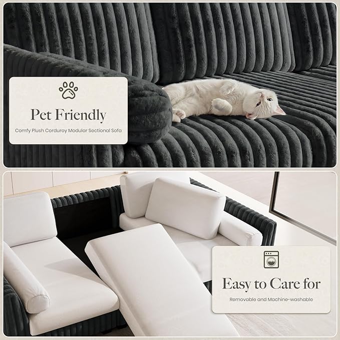 Belffin Plush Corduory Sectional Sleeper Sofa - Image 4
