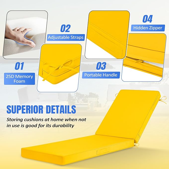 Basic Beyond Chaise Lounge Cushions Outdoor, 3-Layer Waterproof Outdoor - Image 3