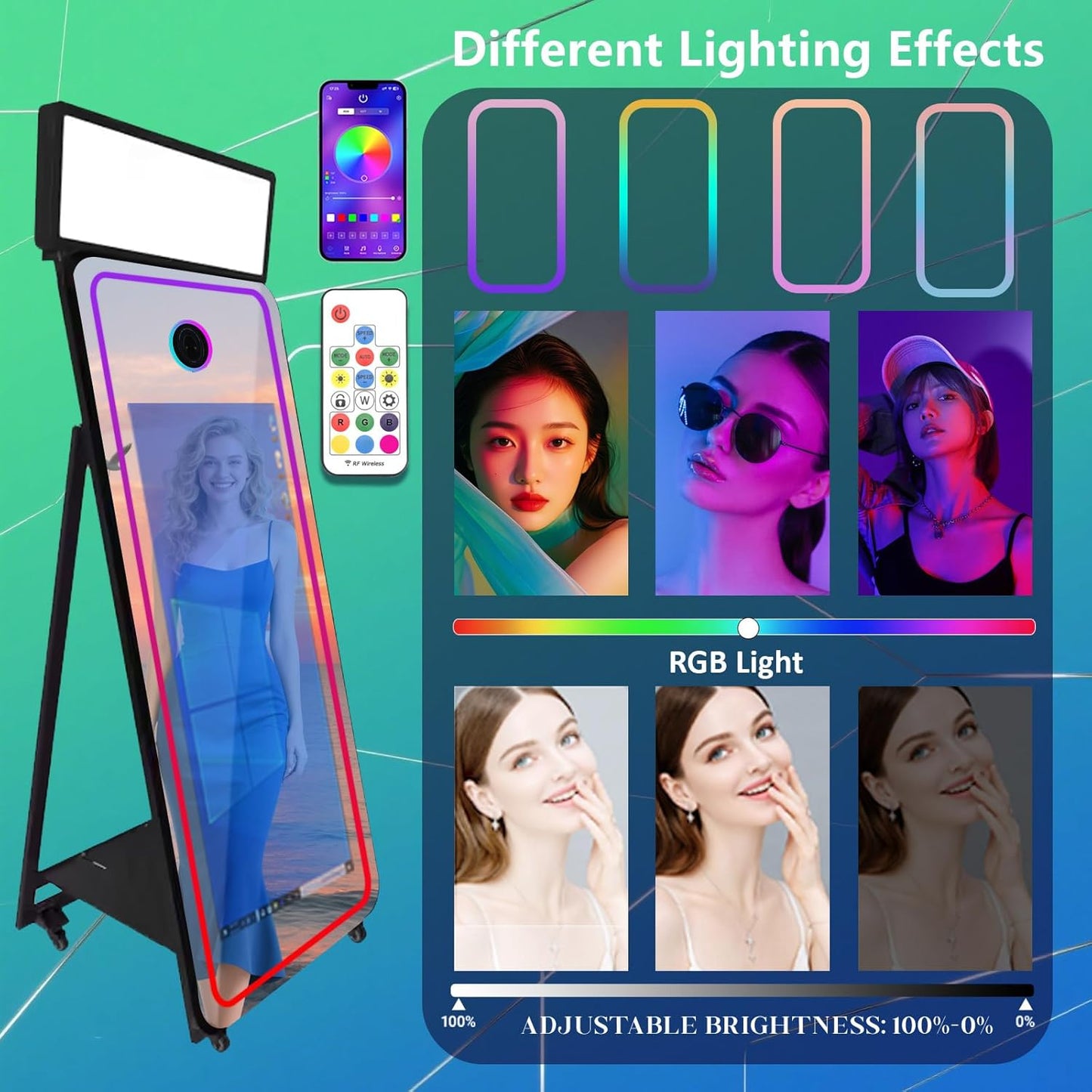 65''Magic Mirror Photo Booth Machine,Mirror Photo Booth 43''Touch Screen,Photo Booth with Flight Case,App Control,RGB Light for Wedding Party Events (Black, Machine+Camera+Mini Printer)