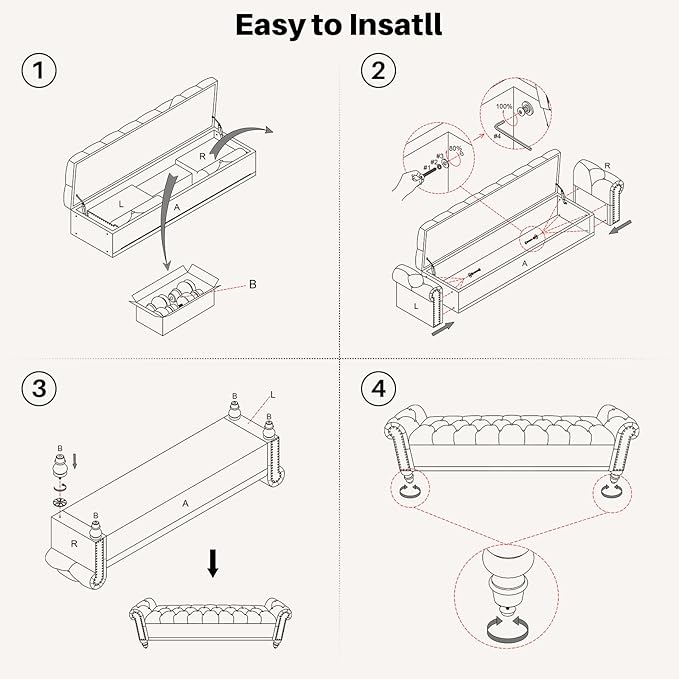 SOFTHION Storage Bench for Bedroom, Upholstered Chenille Storage Ottoman - Image 7