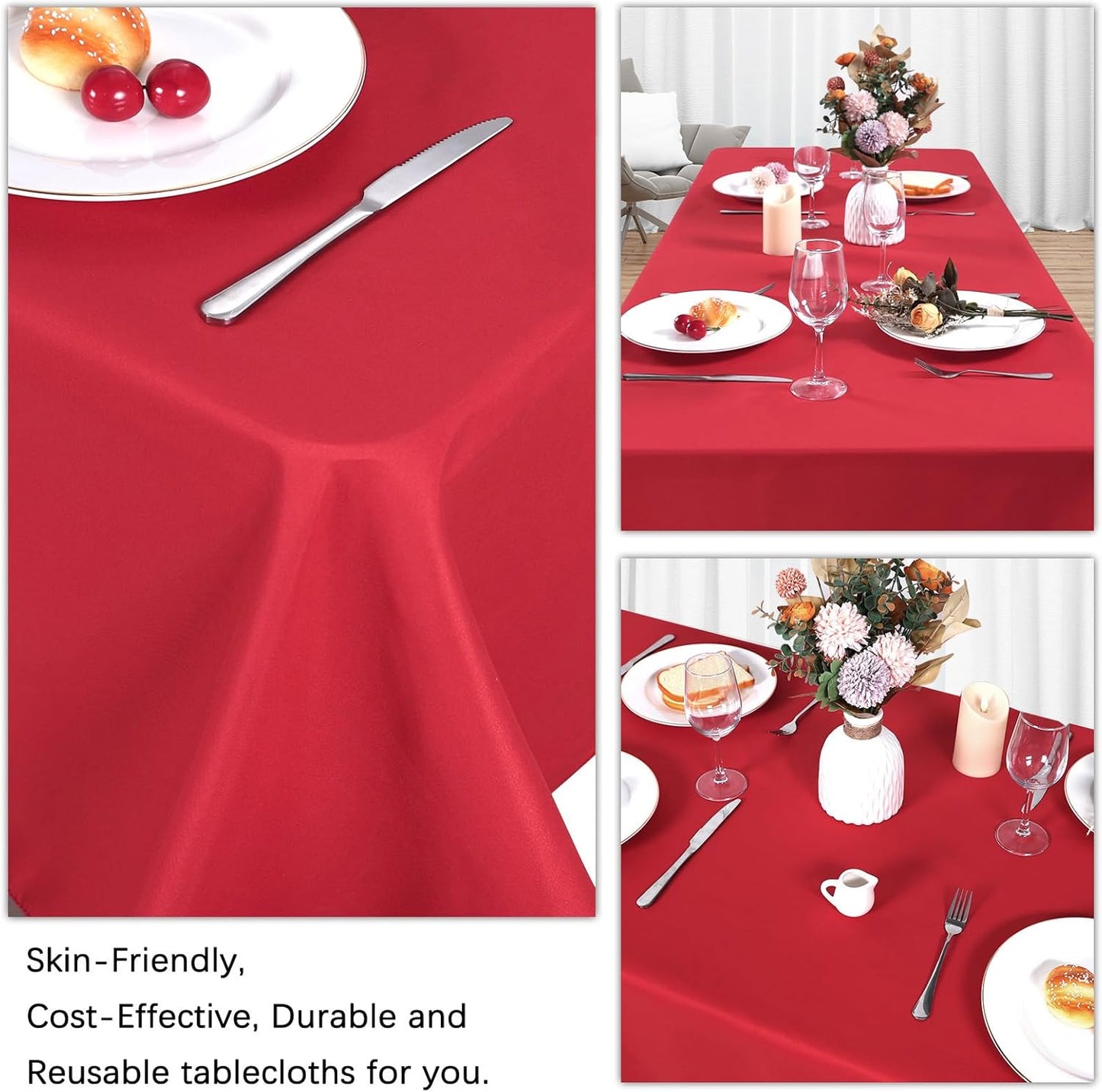 CozRhythm 8 Pack Red Tablecloth 60 x 126 Inch Rectangular Tablecloths for 8 Foot Rectangle Tables, Wrinkle Resistant Red Table Cloth Washable Polyester Fabric Table Covers for Buffet Wedding Party