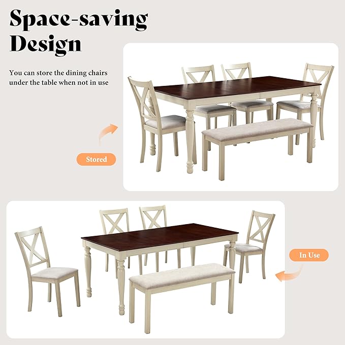 AMERLIFE 6-Piece Farmhouse Dining Table Set - Image 7