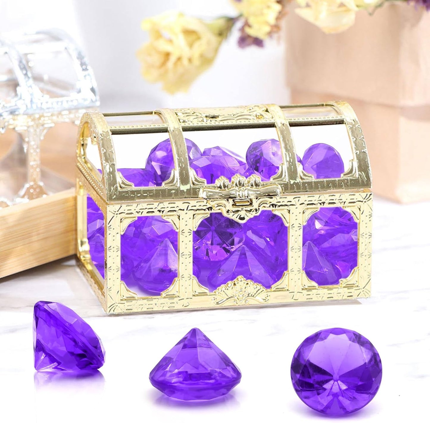 100 PCS Acrylic Diamond Gems, Purple Acrylic Diamonds 1 Inch Acrylic Gemstones Vase Filler Fake Gems Plastic Gems for Home Table Scatters Party, Event, Wedding, Arts & Crafts, Birthday Decorations