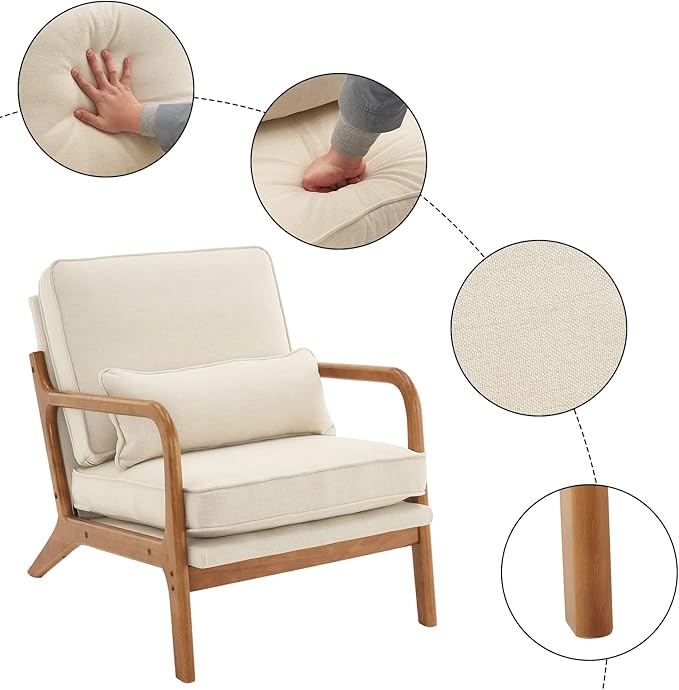 Bonnlo Fine Beige Accent Chairs Set of 2, Upholstered Mid Century Modern Lounge - Image 4