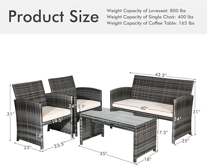 Goplus 4-Piece Rattan Patio Furniture Set, Outdoor Wicker Conversation Sofa - Image 7