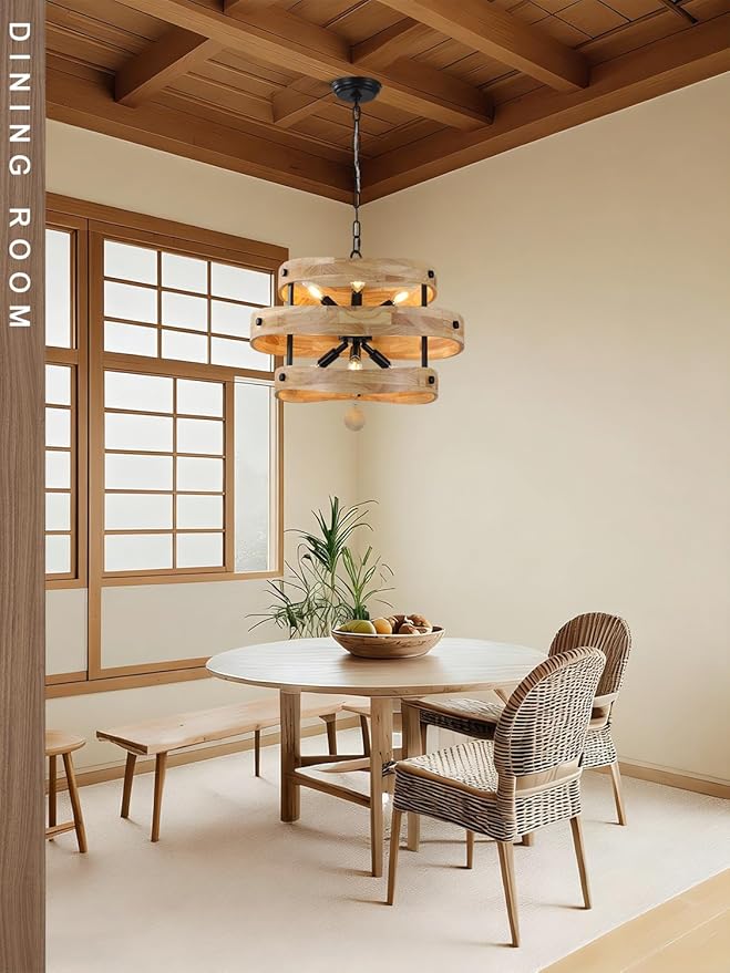 20" Farmhouse Chandeliers for Dining Room 6-Light Solid Wood French Country - Image 2