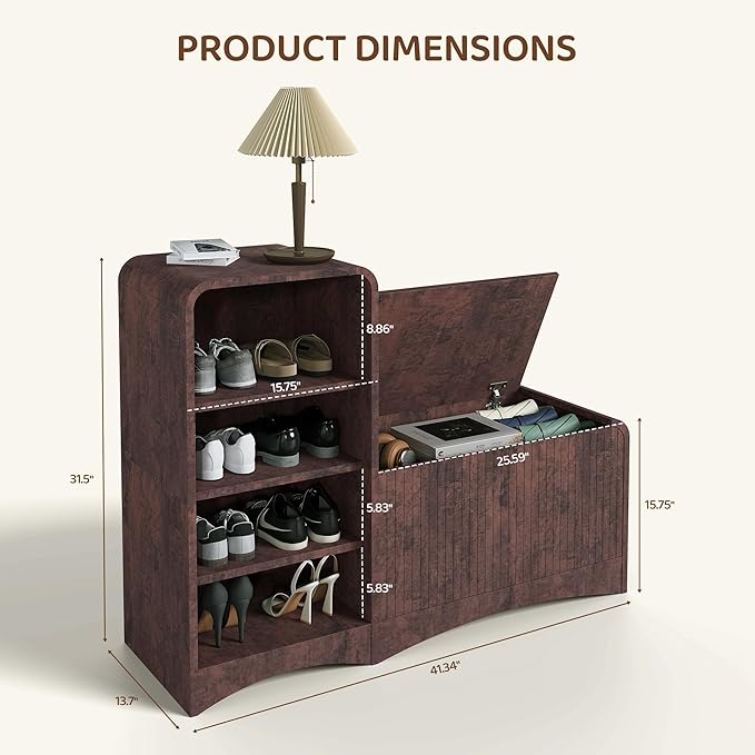 Shoe Cabinet with Bench, L-Shaped Shoe Storage Cabinet, Wood Tall Shoe Rack - Image 3