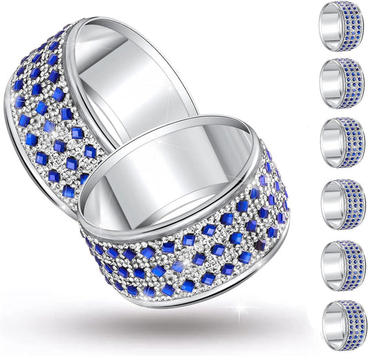 Rhinestone Napkin Ring Diamond Napkin Rings Stainless Steel Blue Crystal Napkin Holder Set of 12 for Dinner, Wedding, Party, Holiday, Banquet,Everyday Table Setting Home Decor