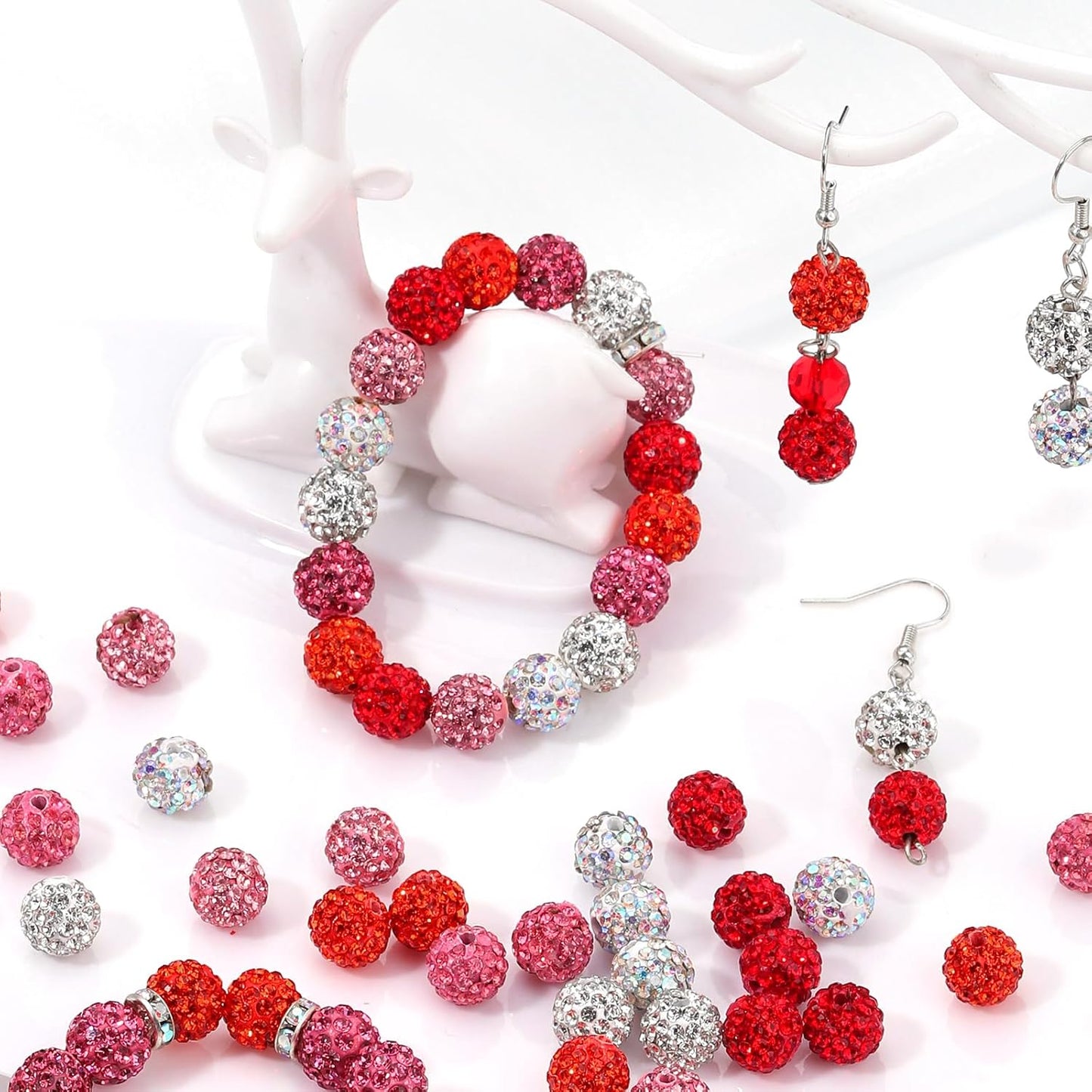 Novani 240pcs 10mm Pink Rhinestone Beads for Jewelry Making, Round Clay Beads with 1.8mm Aperture, Disco Ball Effect