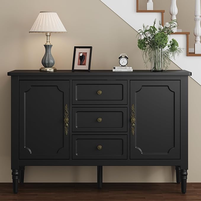 FansaFurn Black Storage Cabinet, Mid-Century Buffet Cabinet - Image 5