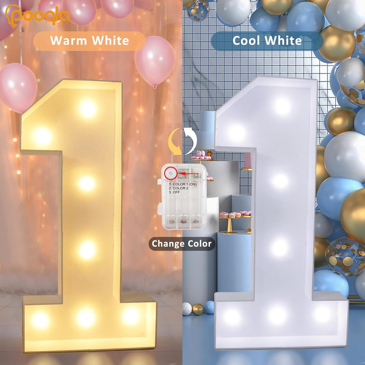 Pooqla 3FT Light Up Marquee Numbers, Cool White and Warm White LED Large Lighted Marquee Numbers, Giant Mosaic Light Up Numbers for Balloons 8th 18th 80th Birthday Decoration Party Decor, LED Number 8