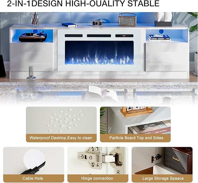 oneinmil 80” TV Stand with 36” Electric Fireplace, Large Modern Media - Image 7