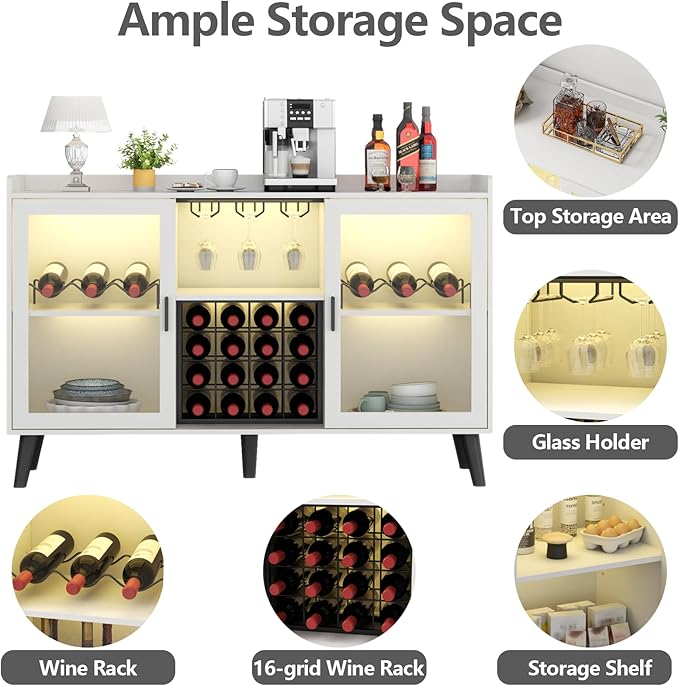 Auromie Wine Bar Cabinet with Led Light, Home Coffee Cabinet with Wine and - Image 4