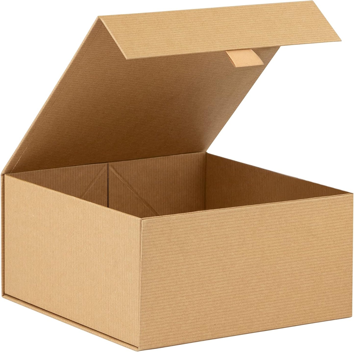 Purple Q Crafts 1 Pack Brown Kraft Ribbed Hard Gift Box With Magnetic Closure Lid 8"x8"x4" Square Favor Boxes With Classy Ribbed Paper Finish…