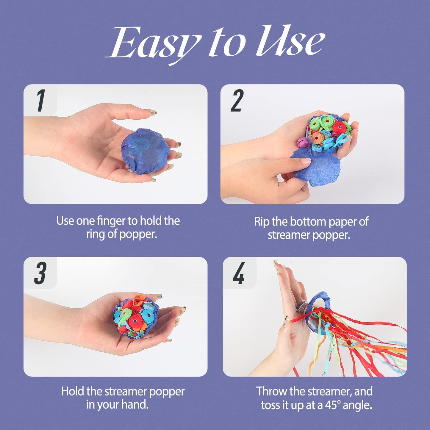 BATTIFE 10Pack Streamers Poppers - Colorful Hand Throw Confetti Poppers, No Mess Paper Crackers for Birthday Wedding Party Celebrations, Multi-Color