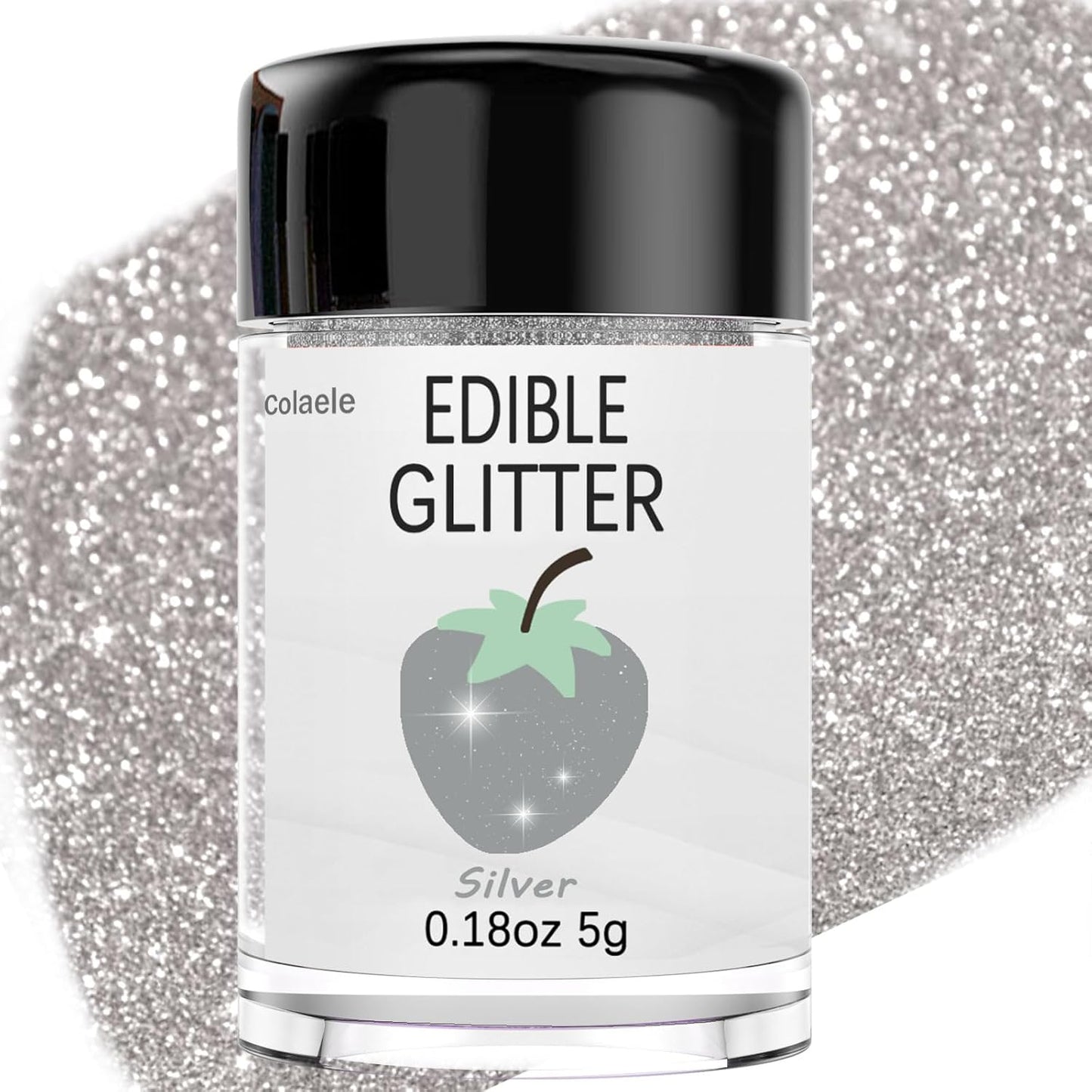 Silver Edible Glitter Glimmer Powder for Cakes Drinks - Colaele 5 grams Food Grade Luster Dust Metallic Food Decorating Sprinkle Disco Brew Dust for Cake Decorations Wine Beverage Candy Dessert, Vegan