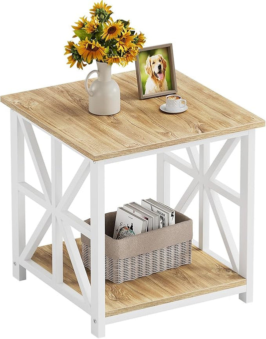 GreenForest End Table with 2-Tier Storage Shelf, 24 inch Large Side Table by GreenForest