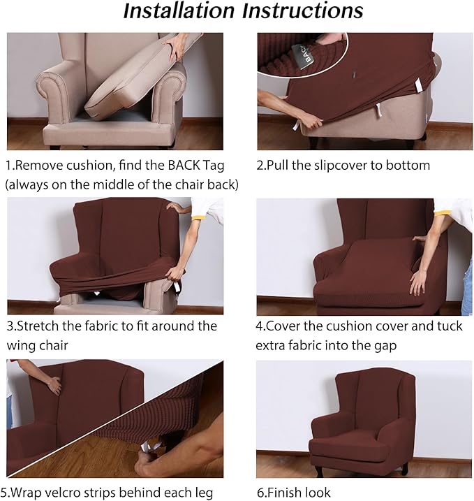 Turquoize Wingback Chair Covers 2 Piece Wing Chair Slipcover Stretch Slipcovers - Image 6