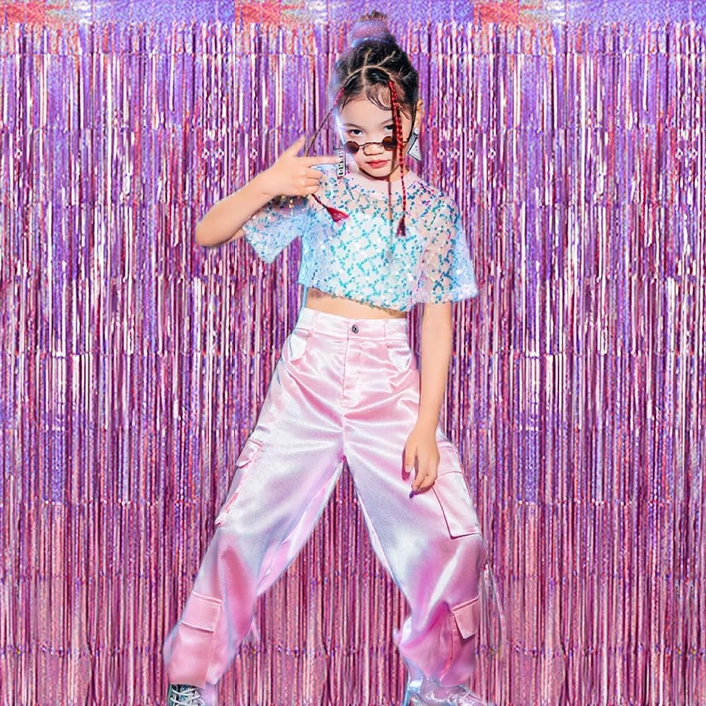 TONIFUL 3Pcs Laser Light Pink Door Streamers,Laser Pink Photo Booth Backdrop Metallic Streamers Pink Foil Fringe Curtains for Birthday,Christmas,New Year,Bachelorette,Grad Party(9.9ft x 6.6ft)