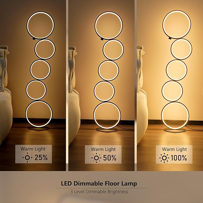 NUÜR Modern 5-Ring LED Floor Lamp, 43.3" Artistic Nesting Circle Standing Lamp - Image 5