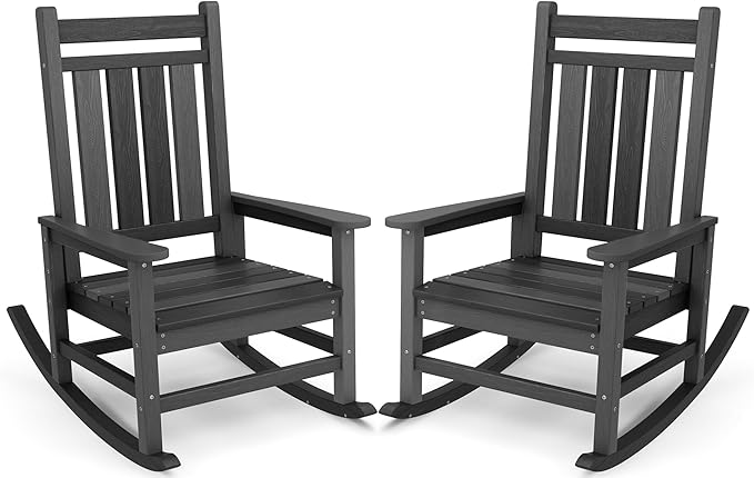 SERWALL Outdoor Rocking Chair Set of 2, HDPE Rocking Chair by SERWALL