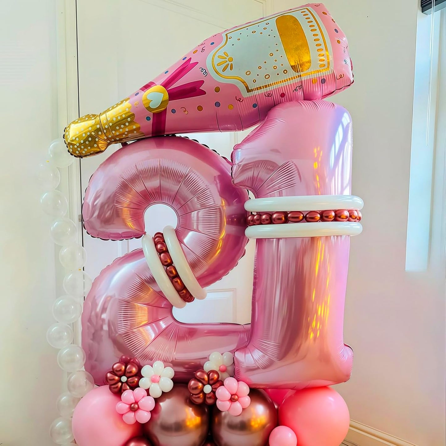 Pastel Pink 5 Balloon, Light Pink 5 Balloons Number,40 Inch Helium Foil Mylar Number 5 Balloon for Birthday Party