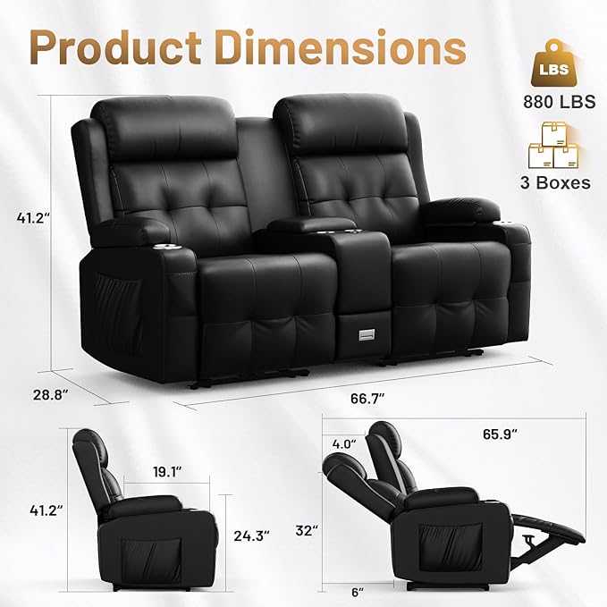 Recliner Sofa Set, Home Theater Seating Wall Hugger Recliners - Image 2