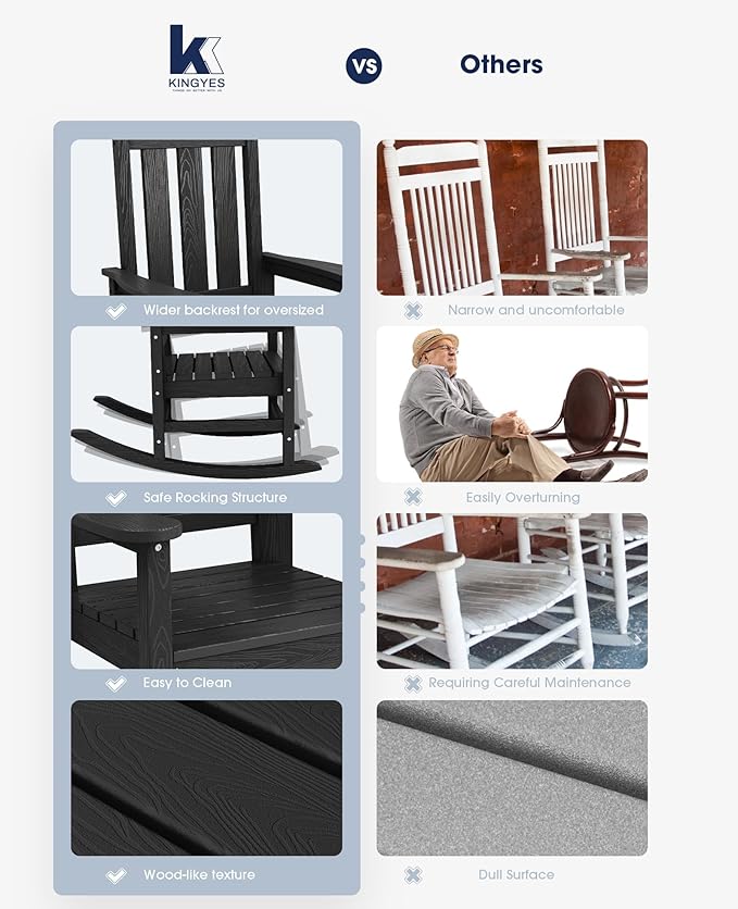 KINGYES Oversized Outdoor Rocking Chair Set of 2, All-Weather Patio Rocking - Image 9