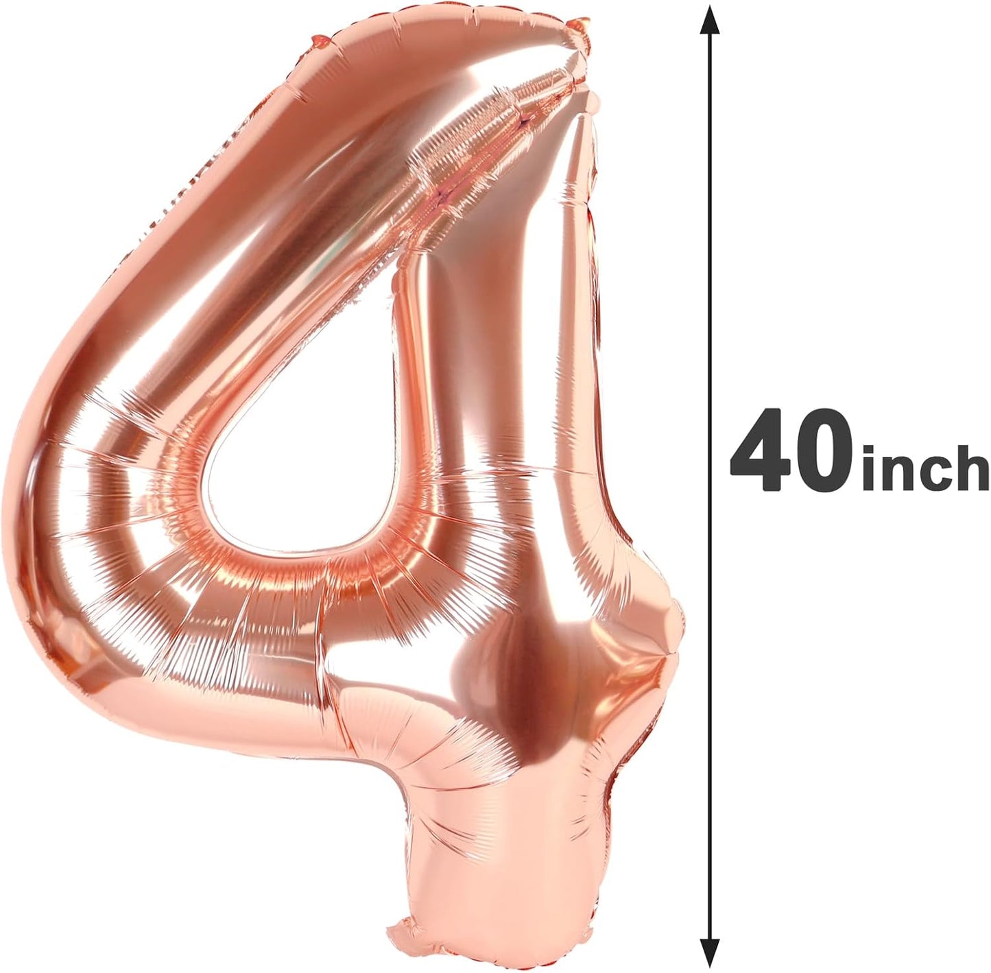 40 Inch Rose Gold Large Number 4 Birthday Balloon, Giant Number Four 14 24 34 40 44 Balloons, Rose Gold Foil Mylar Big Balloons for Anniversary Graduation Supplies Decorations