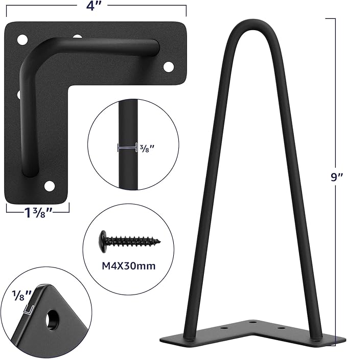 SMARTSTANDARD 9 Inch Heavy Duty Hairpin Furniture Legs, Metal Home DIY Projects - Image 2