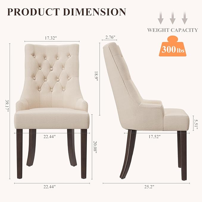 COLAMY Fabric Side Dining Chairs Set of 2, Wingback Upholstered Dining Room - Image 2
