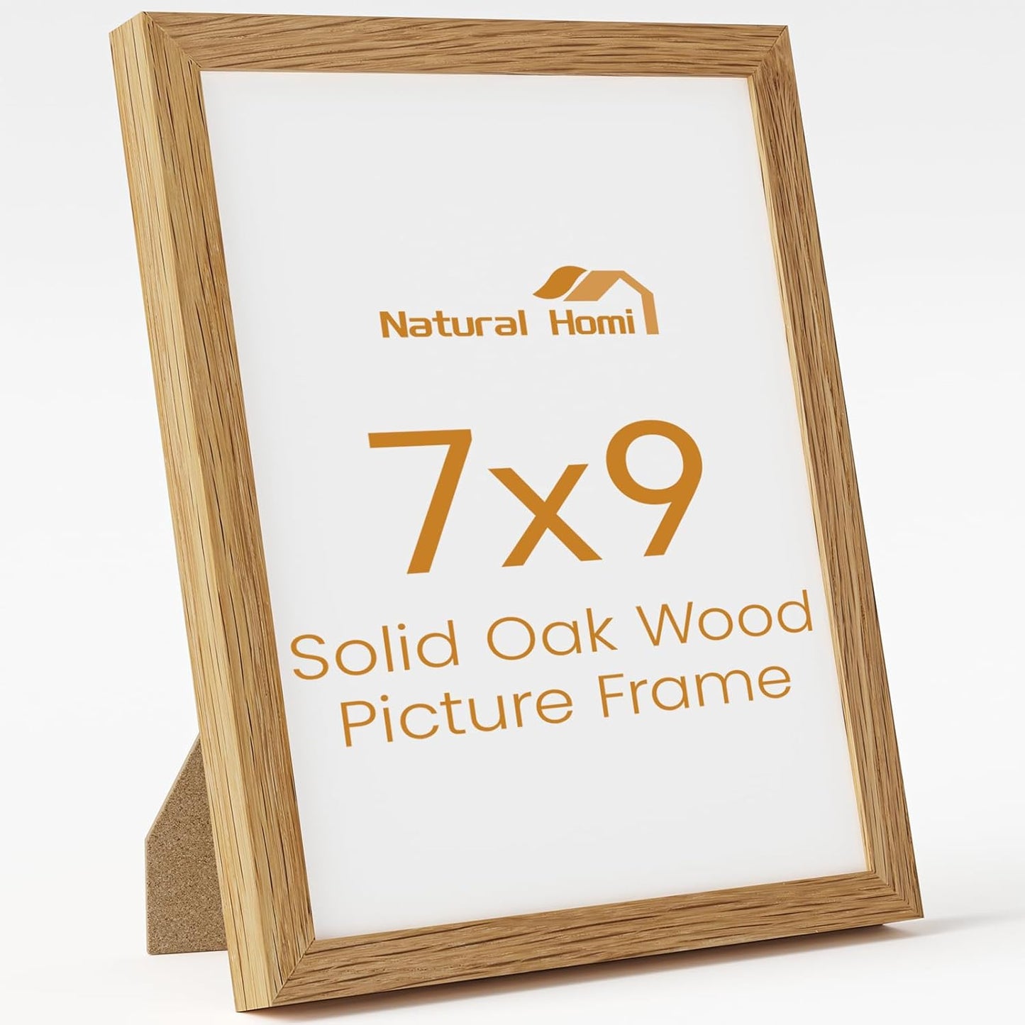 7x9 Picture Frame,Solid Oak Wood 7"x9" Photo Frame,Natural Oak Color Tempered Real Glass 7 by 9 Wooden Frames with No Mat,9x7 Picture Frames for Wall or Tabletop Display
