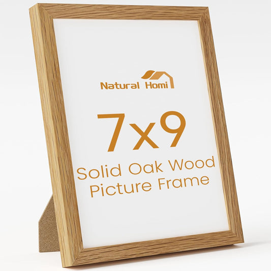 7x9 Picture Frame,Solid Oak Wood 7"x9" Photo Frame,Natural Oak Color Tempered Real Glass 7 by 9 Wooden Frames with No Mat,9x7 Picture Frames for Wall or Tabletop Display