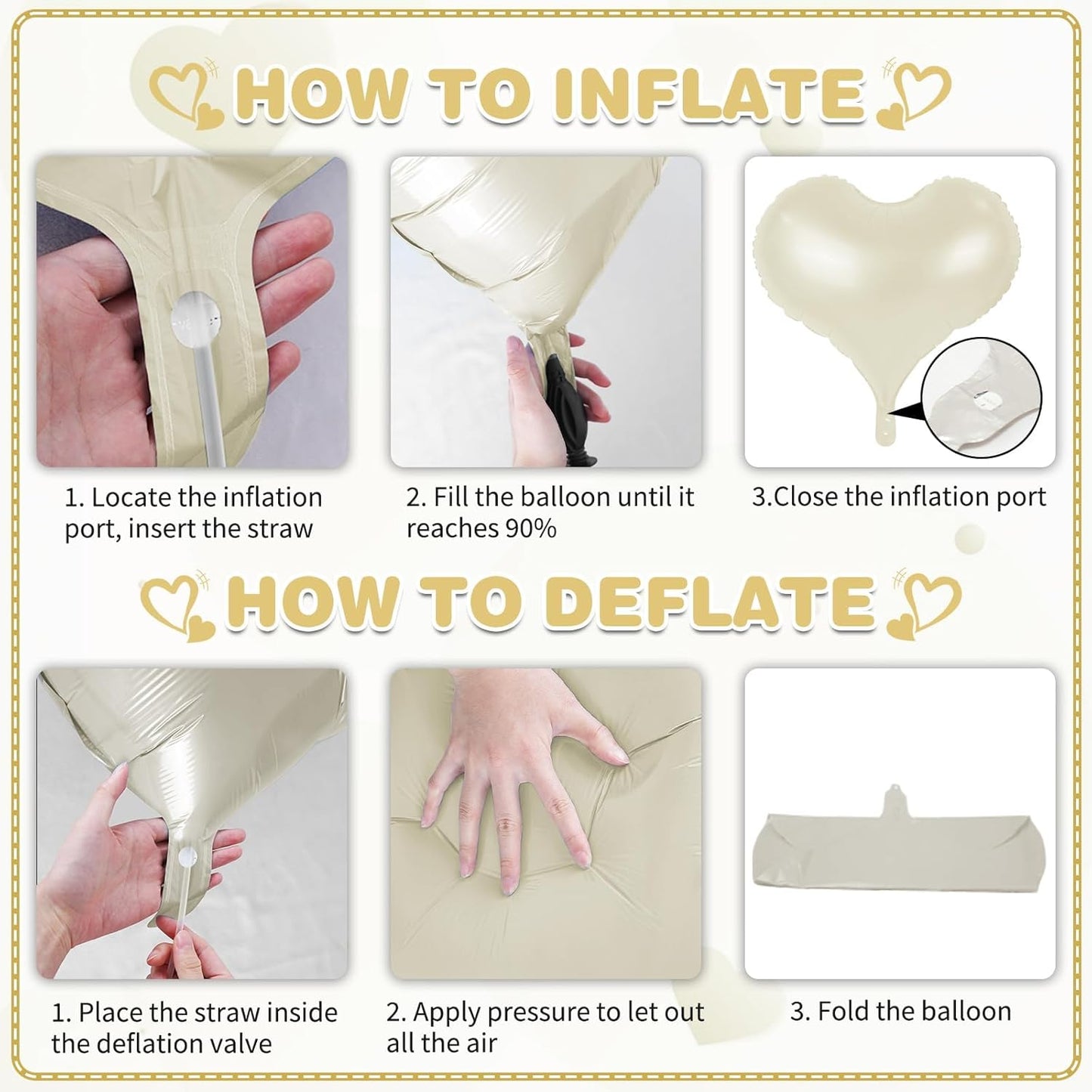 24 Inch Cream White Heart Balloons, Cream Heart Shaped Foil Balloons, Nude Helium Balloon for Boho Neutral Valentines Day Bridal Shower Anniversary Wedding Birthday Party Decorations