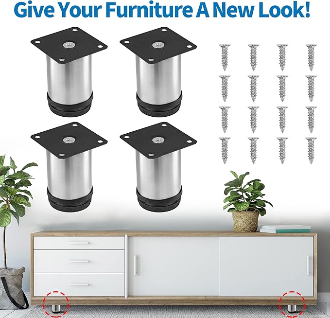 3 Inch Metal Furniture Legs Stainless Steel Adjustable Legs Silver Table Legs - Image 2