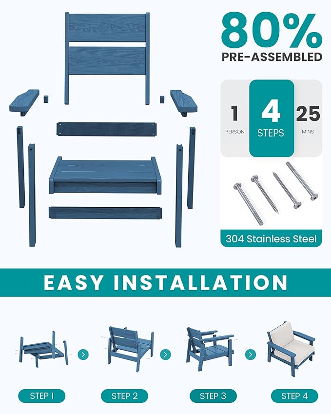 SERWALL HDPE Outdoor Furniture Set, 7 Piece All Weather Wood-Like Outdoor Sofa - Image 7