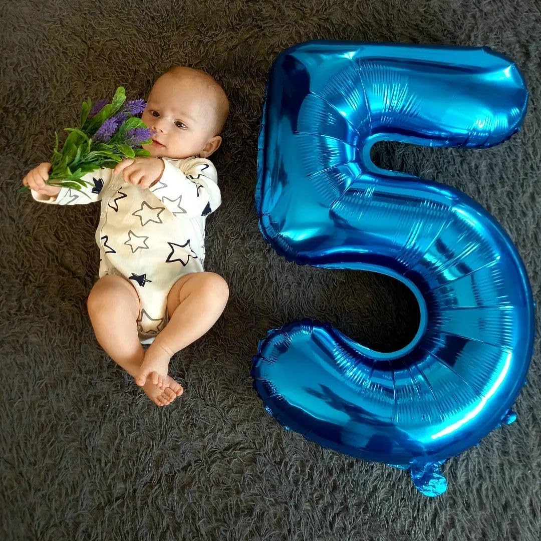 40 Inch Big Dark Blue Number 5 Balloon Birthday Decoration, Number 5 Helium Balloon 15 25 35 45 50 Years old Birthday Anniversary Party Supplies Foil Number Balloons Supplies Decorations